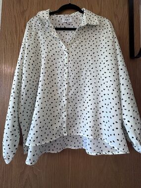 Oat New York Cream Button-Down Blouse with Black Dot Print